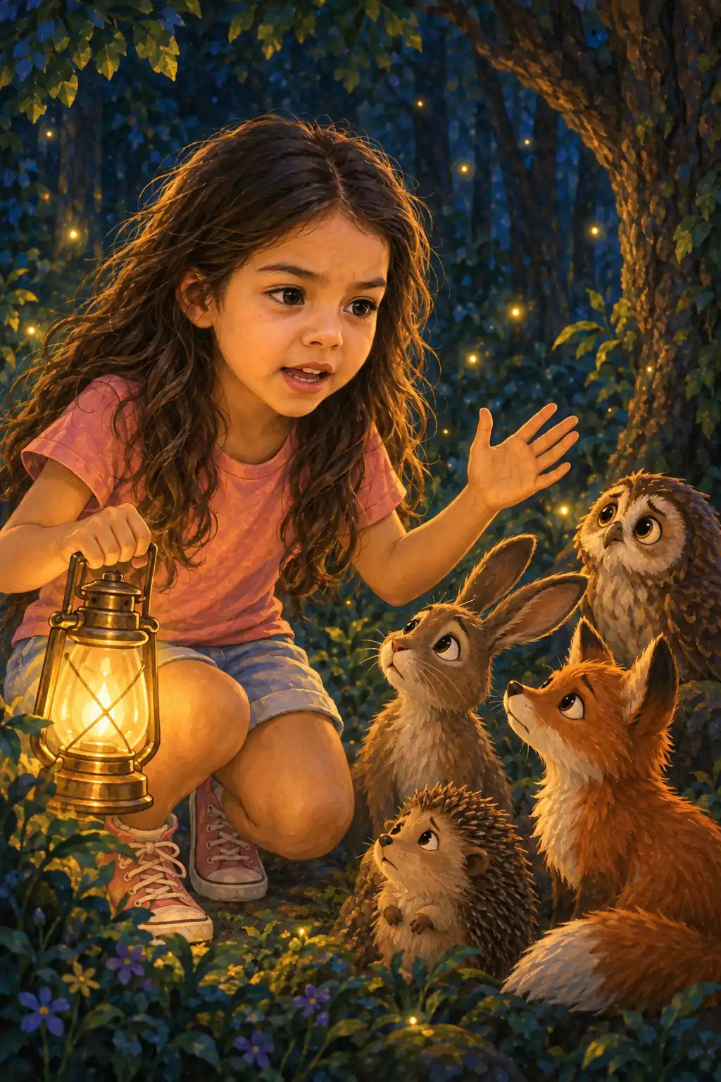 Mía les habla a los animales del bosque